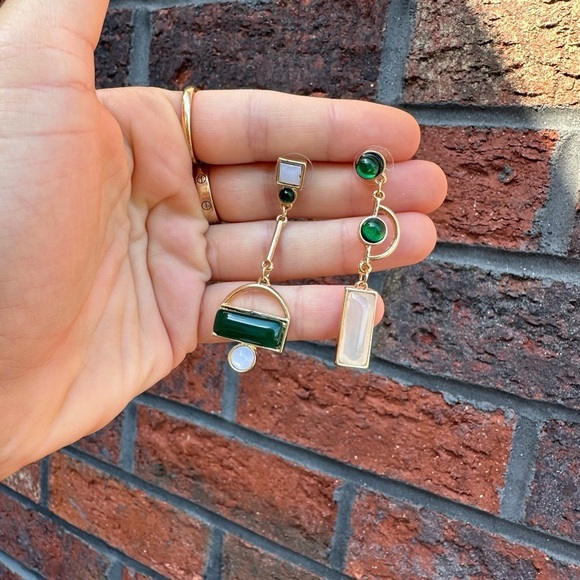 Anthropologie Gold and Green Asymmetrical Geometric Earrings - Picture 12 of 14